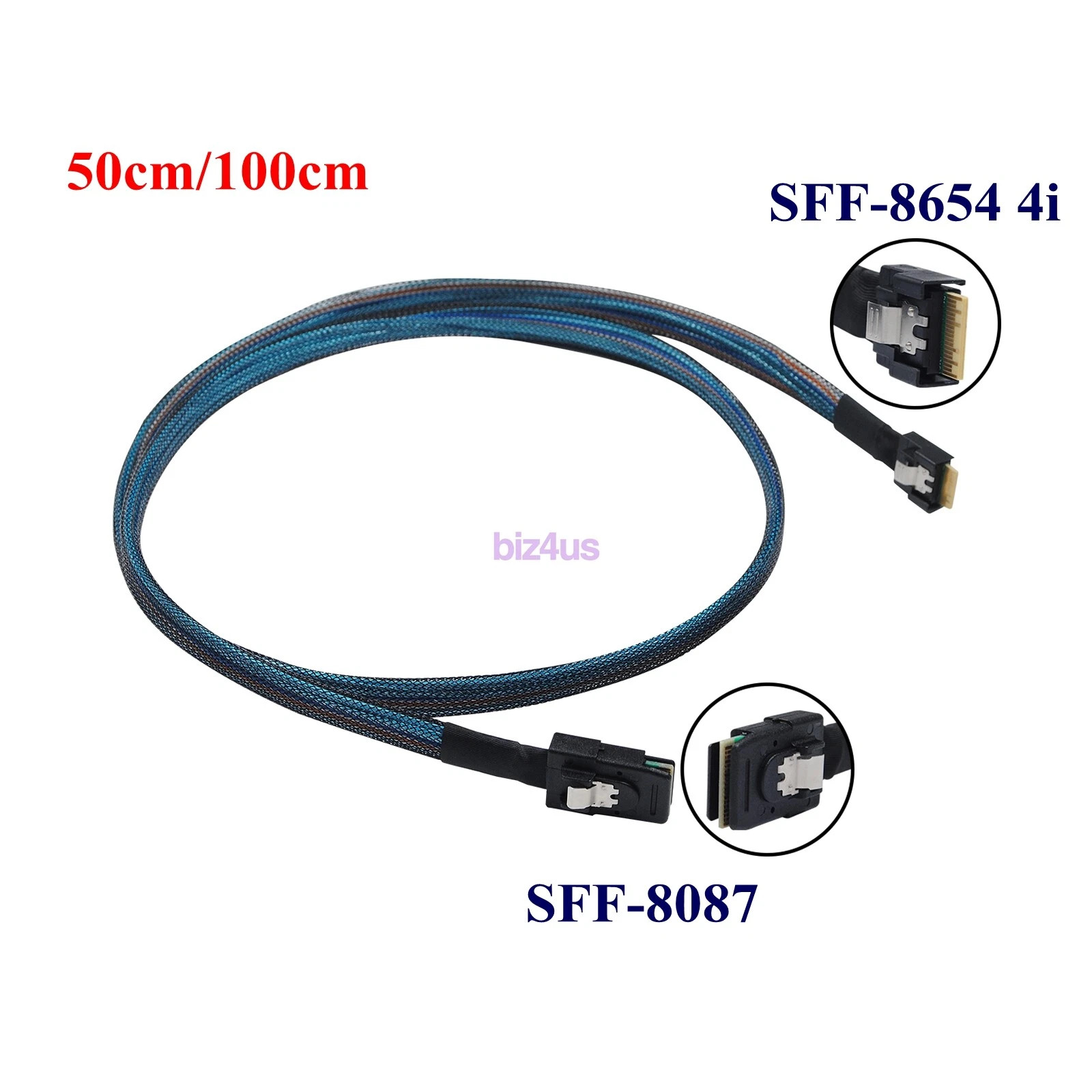 Lot Slim SAS 4.0 SFF-8654 4i 38pin to Mini SAS SFF-8087 Connection Cable 50cm/1m