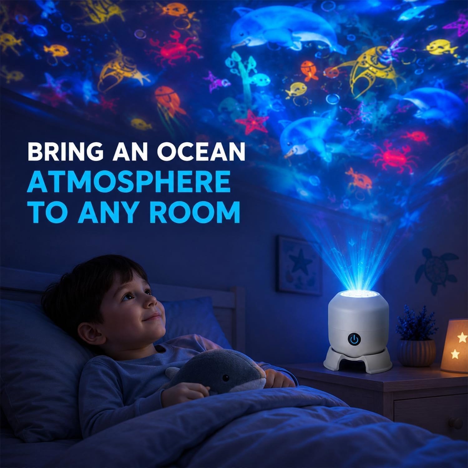 Dynamic Rotating Led Projector Lights Ocean Scene Rotating Night Lamp for Kids