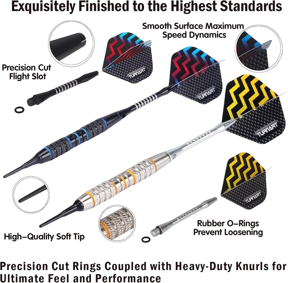 Turnart Darts Plastic Tip - Professional Soft Tip Darts Set for Electronic Dartb