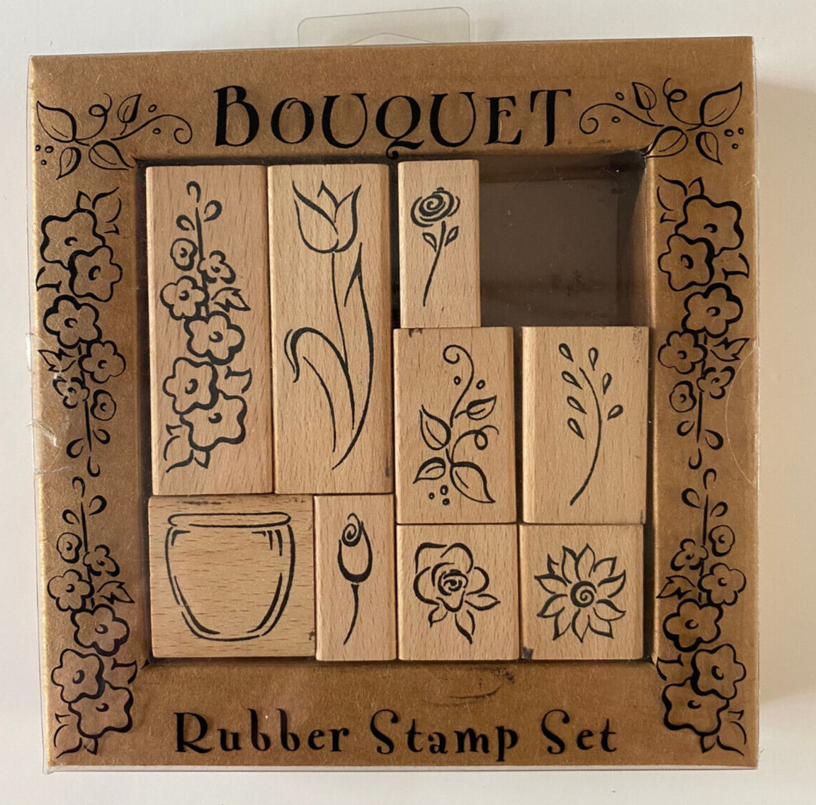 BOUQUET - Wood Mounted Rubber Stamp Set by All Night Media - 9 Stamps