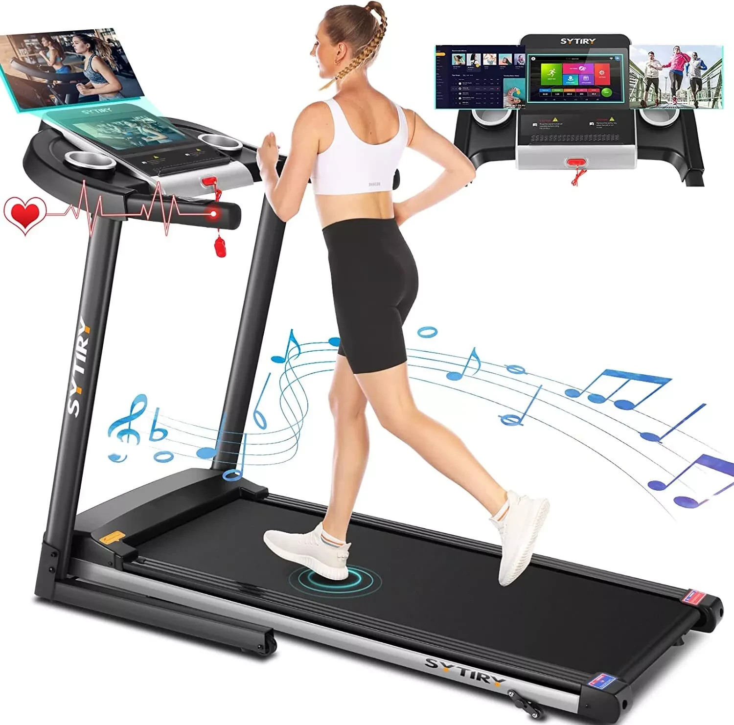 Folding 3.25HP Treadmills for Home Gym Treadmill with Large 10"HD TV Touchscree