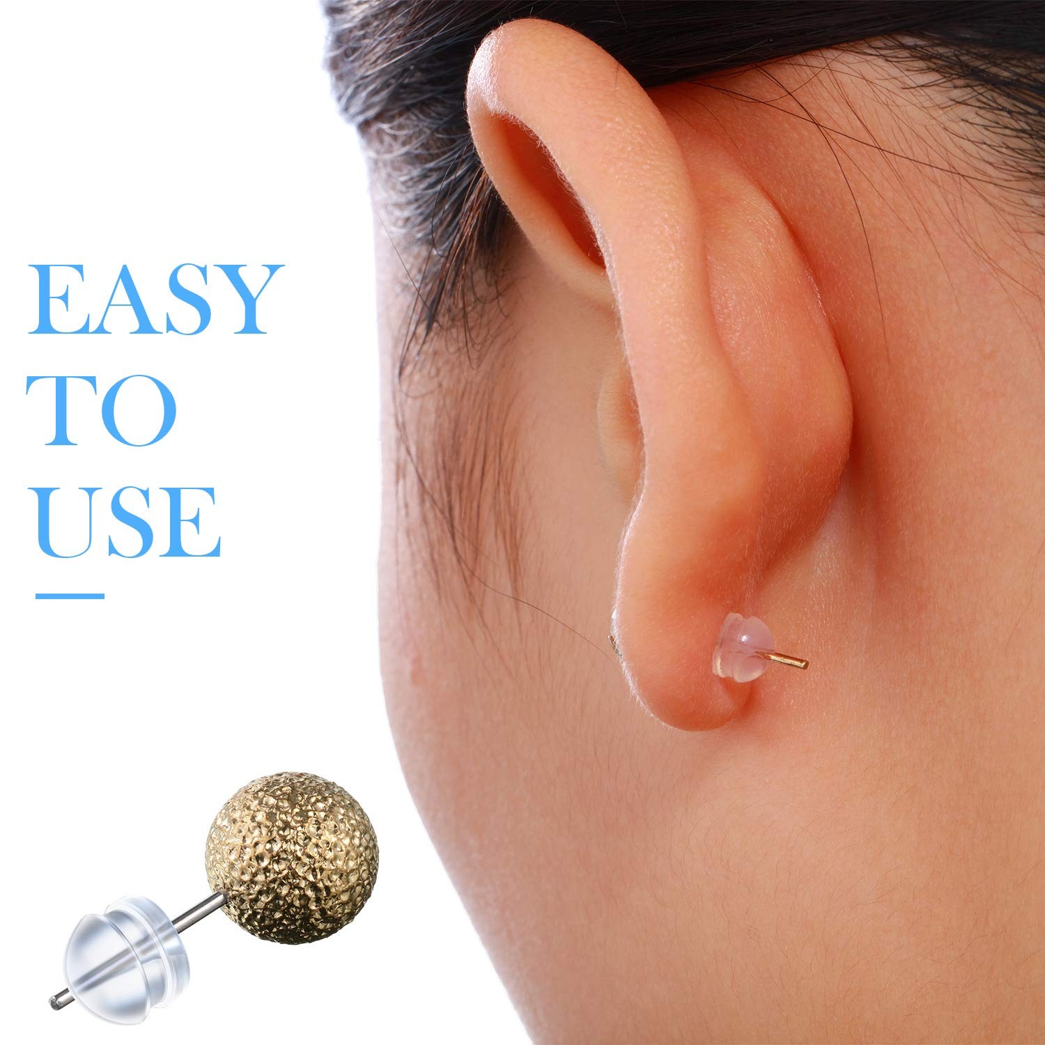 100 Pieces Clear Earring Backs Hamburger Shaped Safety Backs Secure Locking