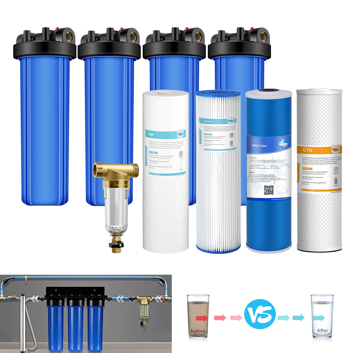 20"x4.5" Big Blue Whole House Water Filter Housing for Water Filtration System