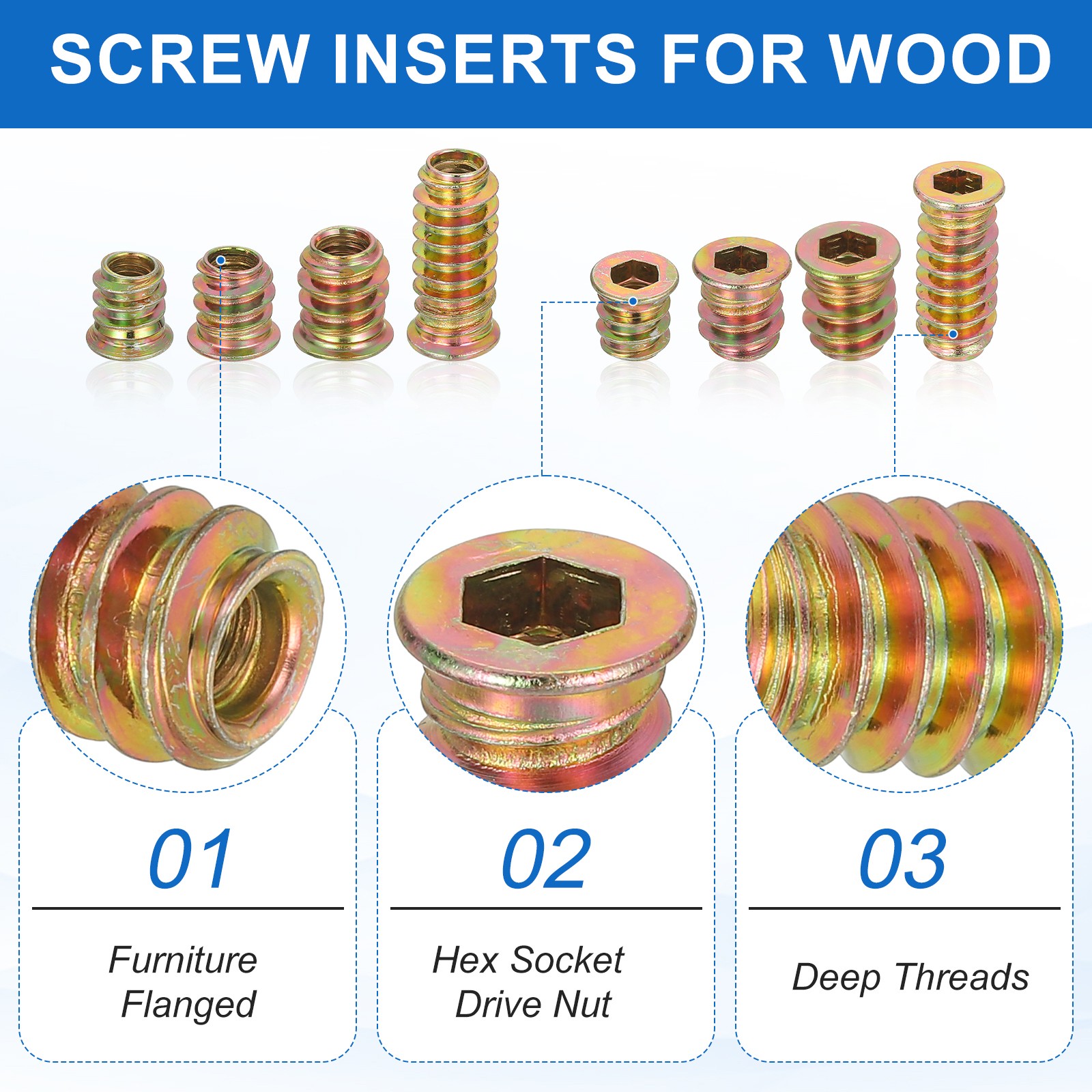 18Pcs Threaded Inserts Nuts, M10x25mm Hex Socket Drive Nut Inserts for Wood