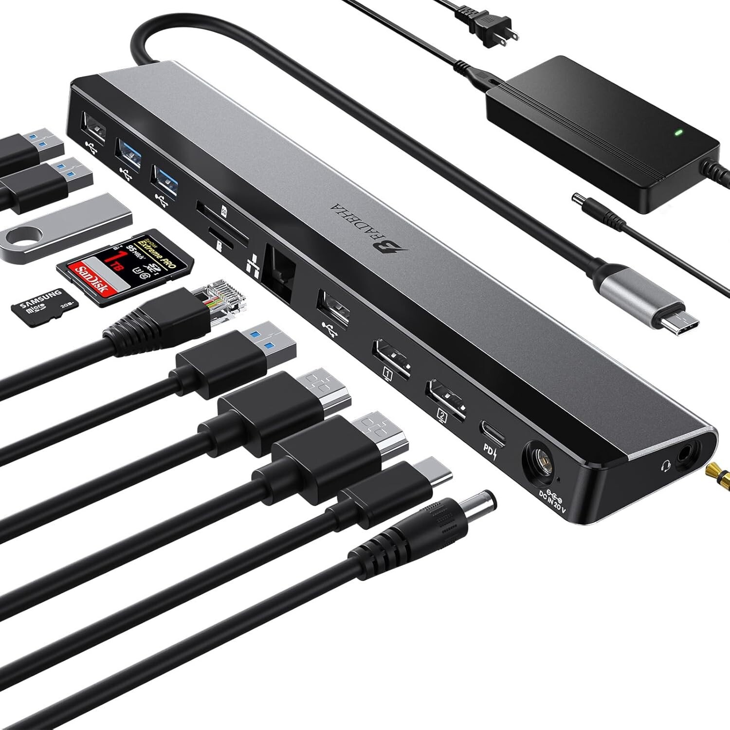 Universal Docking Station 100W PD Charger - Supports 3 Displays, Dual Monitor La