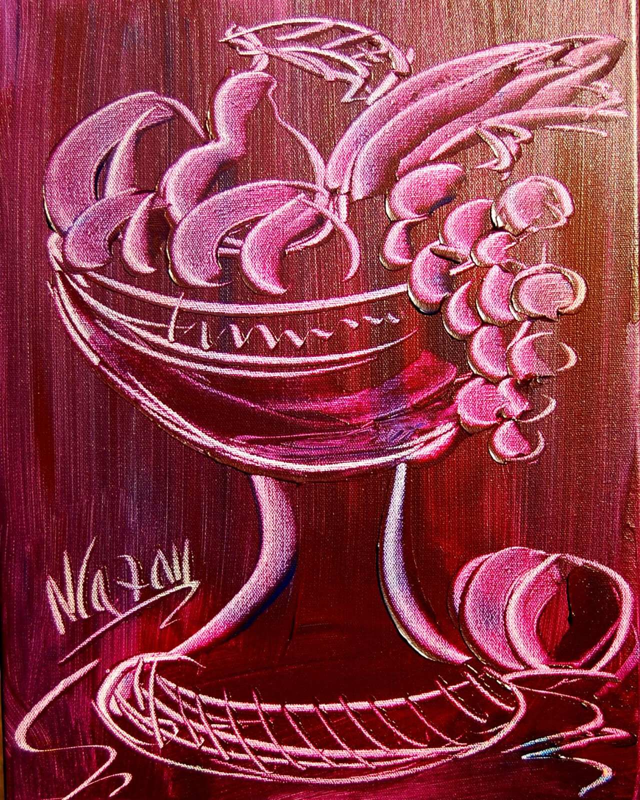 M. KAZAV  - PURPLE  FRUITS  Oil Painting   abstract SIGNED  Original owdefewfw