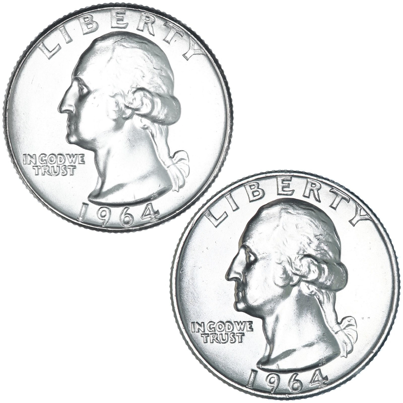 1964 P D Washington Quarter BU 90% Silver 2 Coin Set