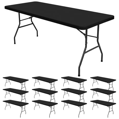 12 Pack Stretch Fabric Table Top Cap Cover, fits 6FT Tables 30" W x 72" L Black