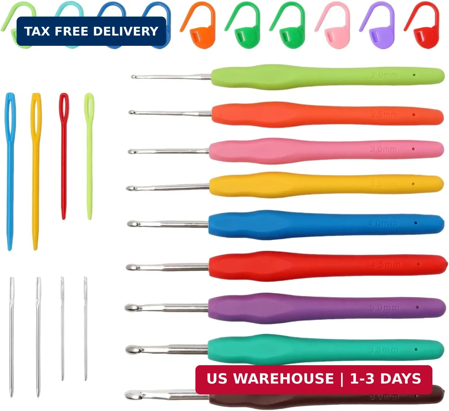 9PCS Ergonomic Crochet Hooks Set by Flickzo - Aluminum Crochet Hook Set with Sof