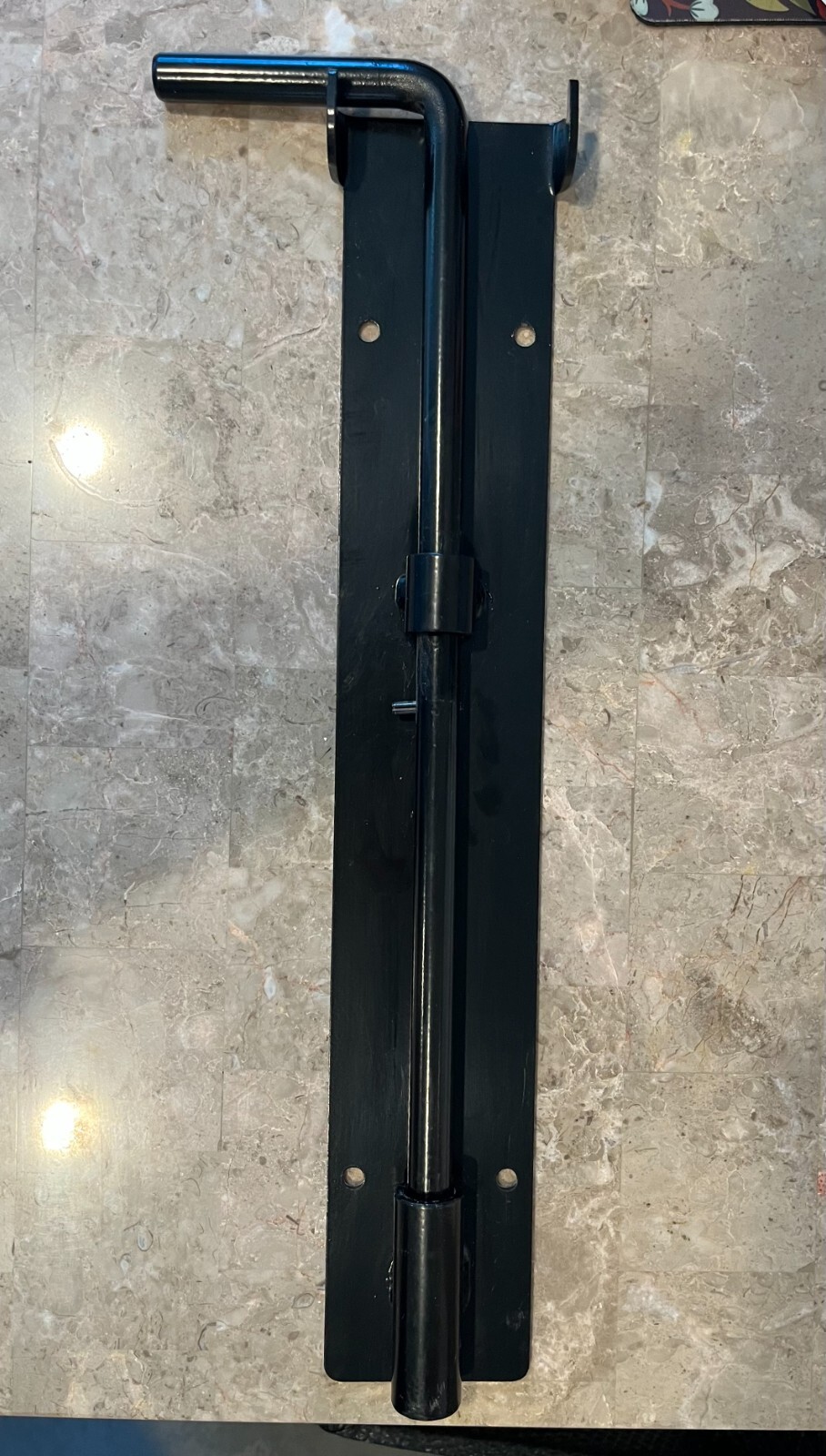BLACK DROP ROD / CANE BOLT 5/8"x18" W/ GUIDES AND MOUNTING PLATE, GATE HOLD BACK