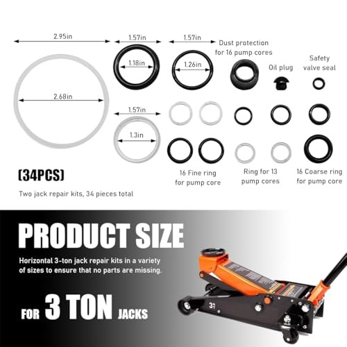 Floor Jack Seal Kit, 3 Ton Horizontal Hydraulic Jack O-Ring Seal with Oil 34PCS