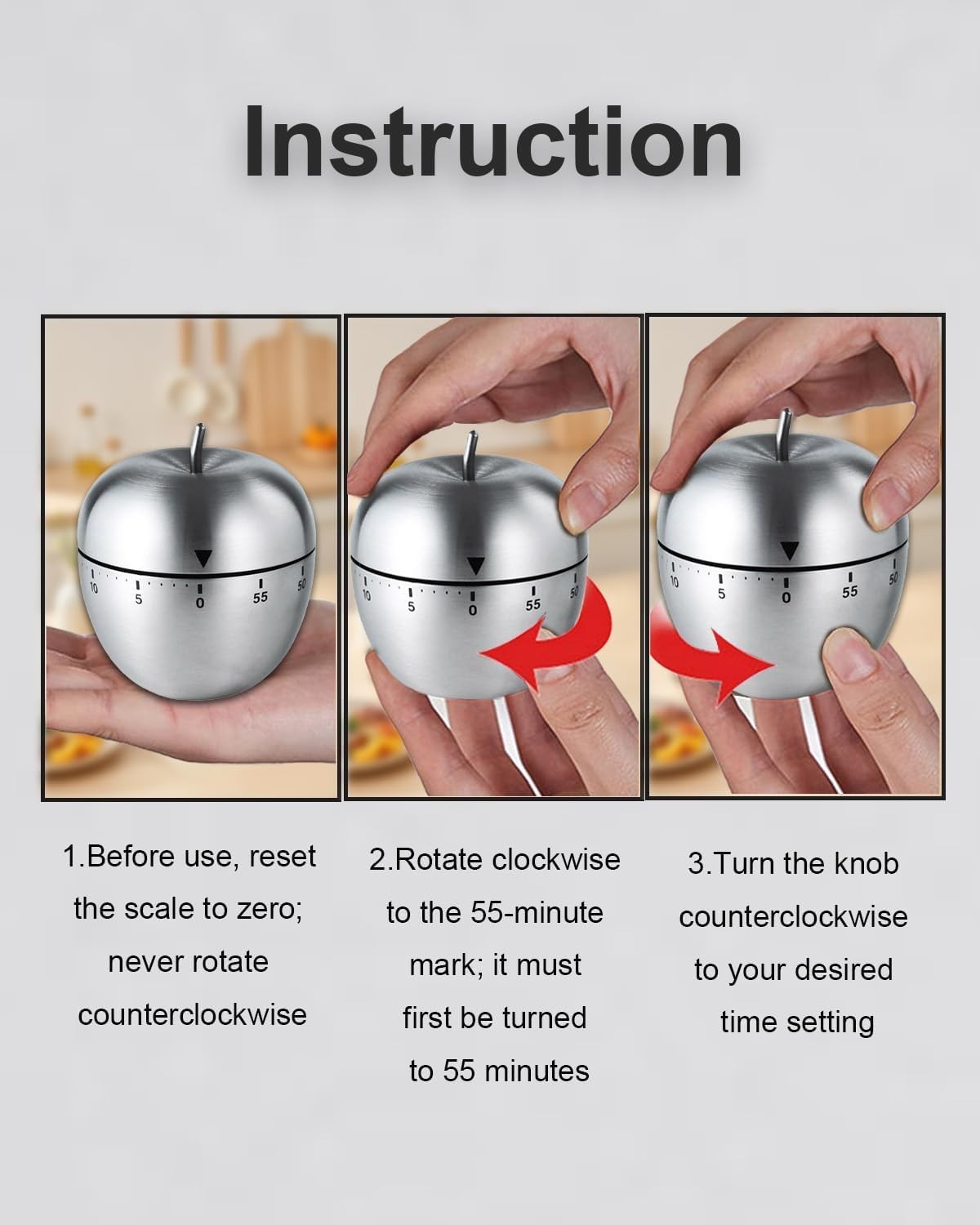 Apple Stainless Steel 60-Minute Kitchen Timer