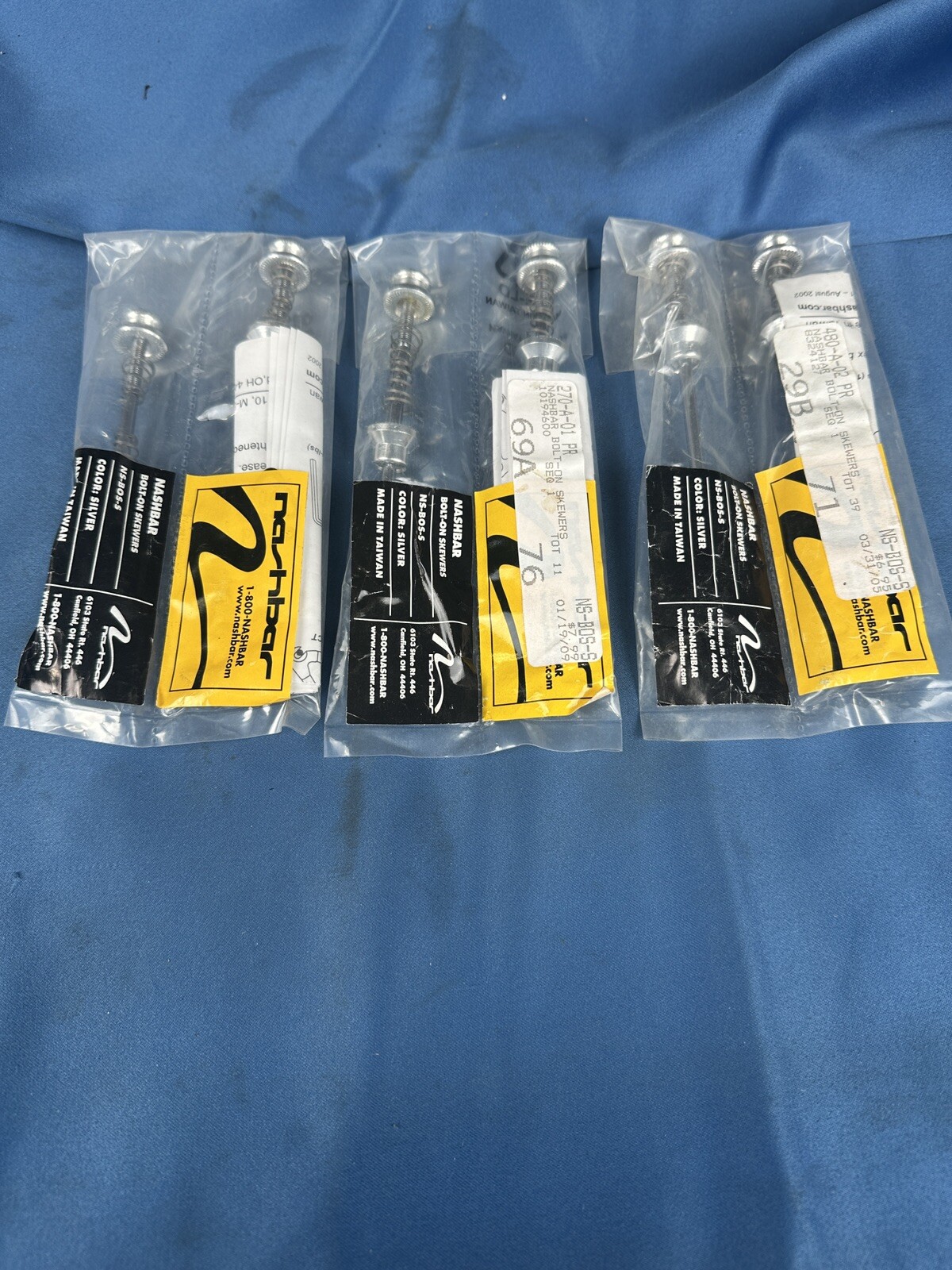 NOS Lot Of 3 Nashbar Bolt On Skewers NS-BOS-S Silver Vintage Bicycle Parts