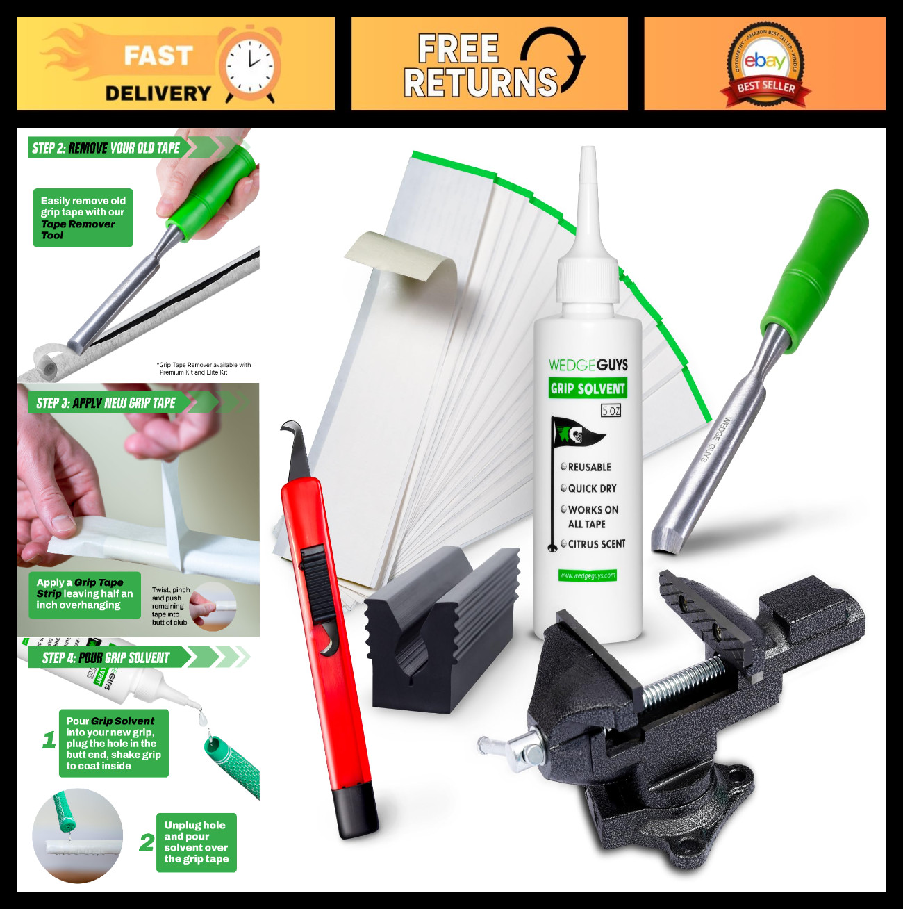 Golf Club Regripping Kit - Professional Quality, Hook Blade, Tape Strips, Solven