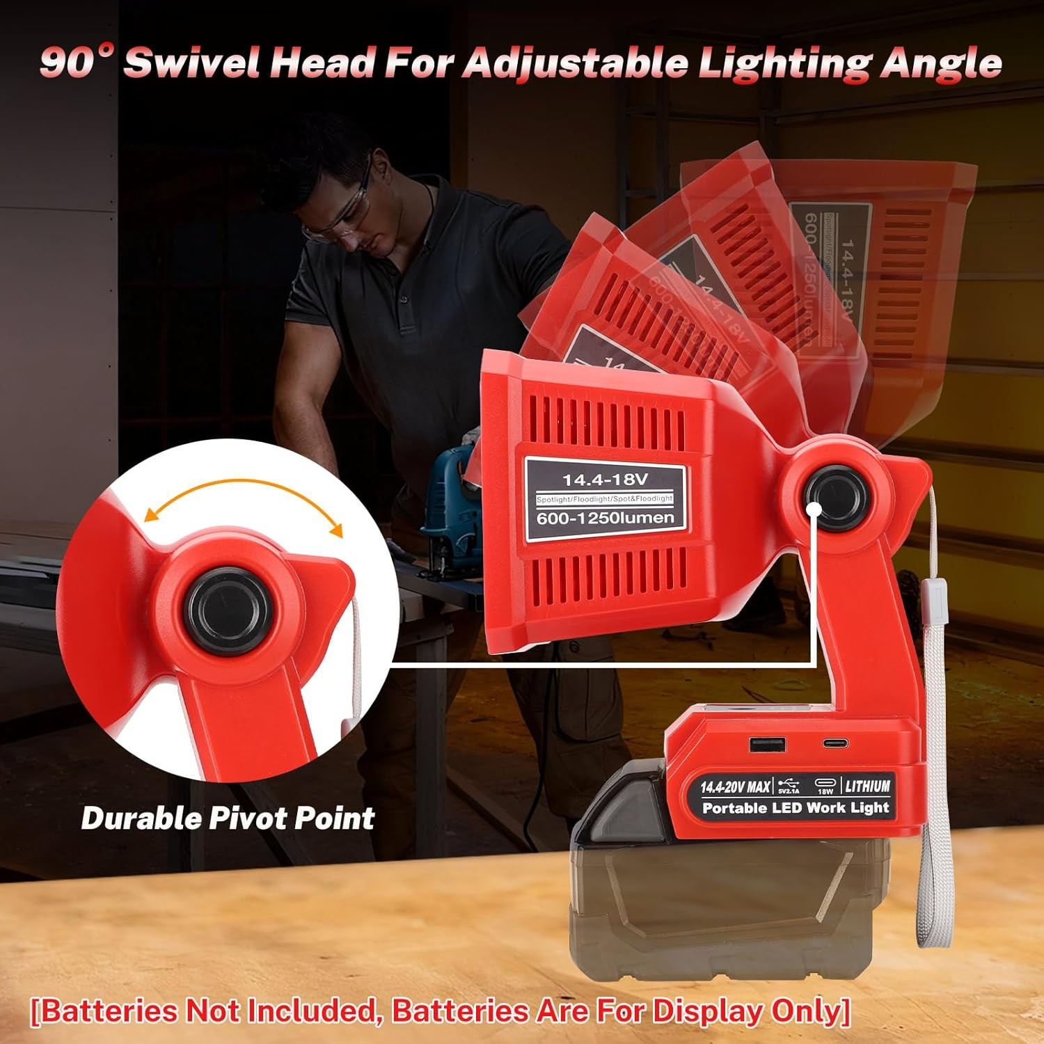Flashlight Work Light for Milwaukee M18 18V Battery, 18W Work Lights with USB &