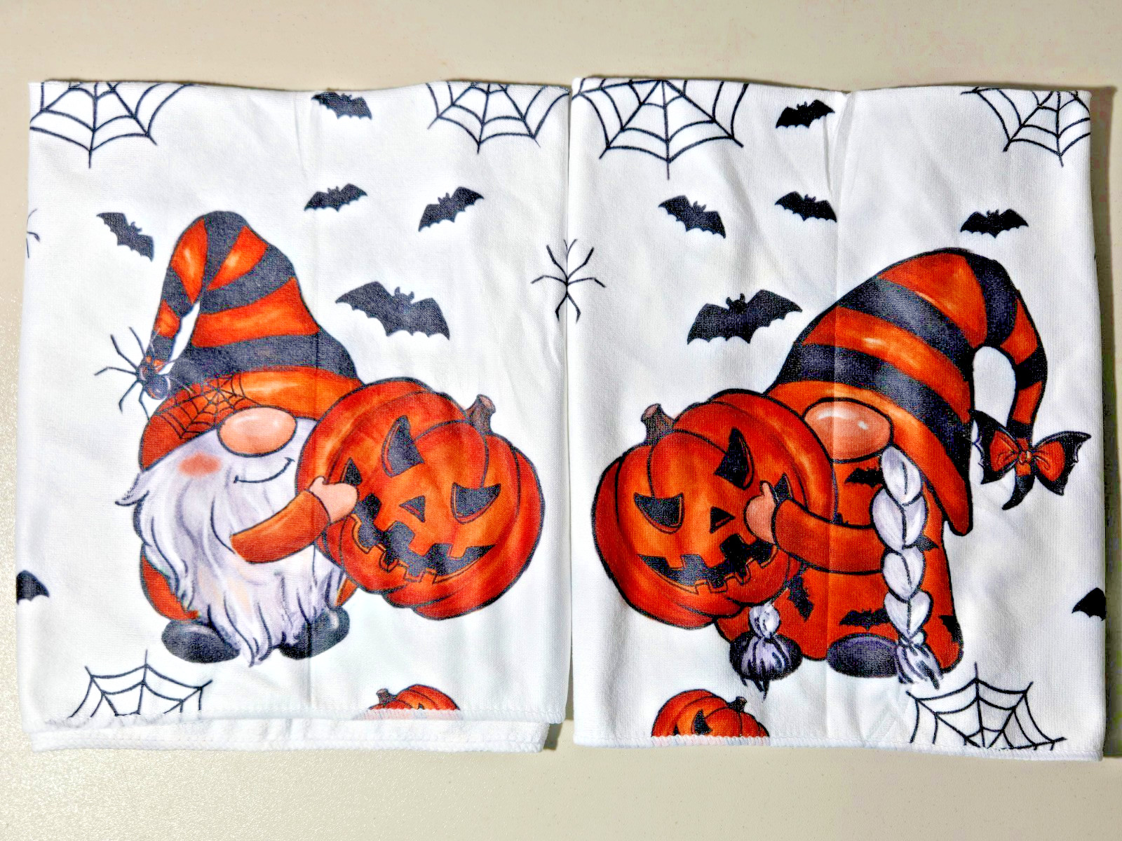 Halloween Gnome Dish Towel Set of 2 100% Microfiber Holiday Gnome PumpkinsSpider