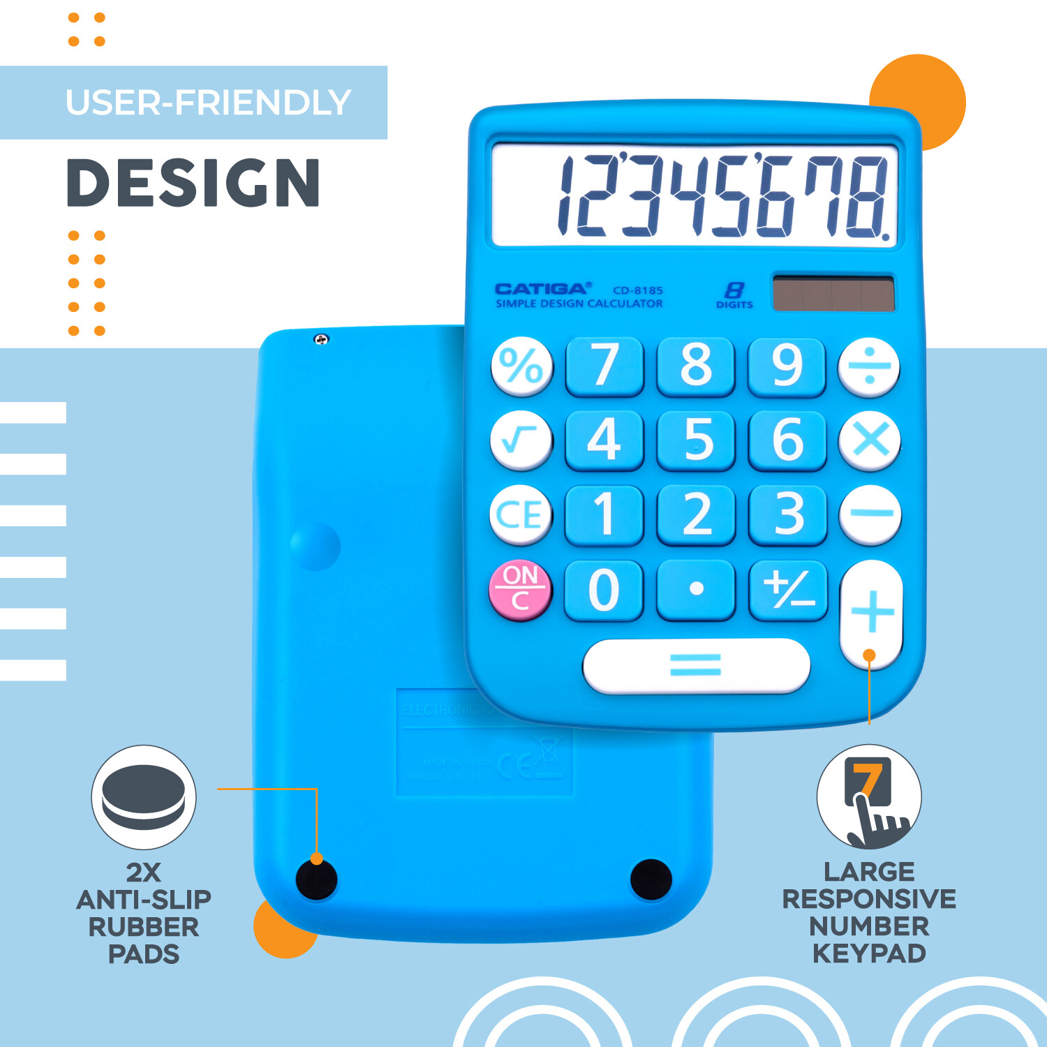 CATIGA Portable Basic Calculator - For School, Home, or Office Use, 8 Digit LCD