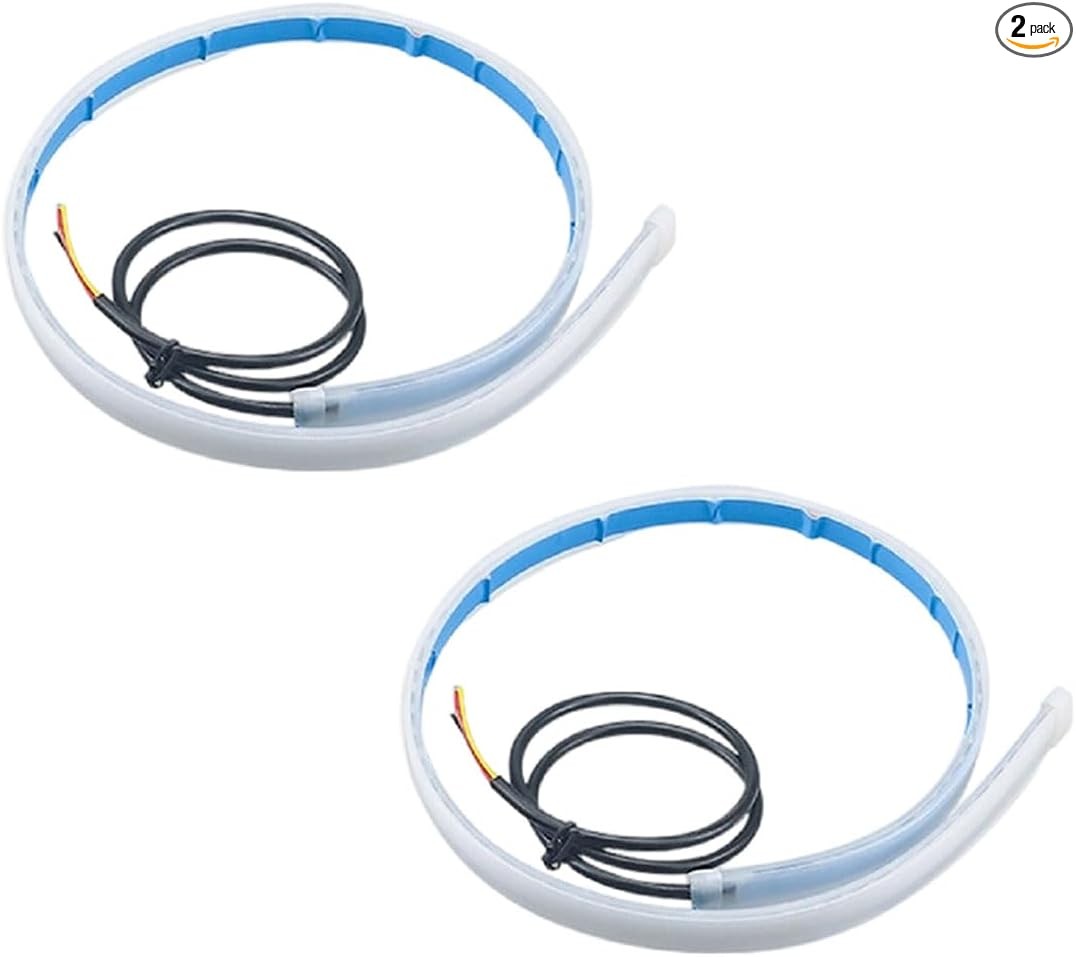 2PCS 24 Inch Car LED Strip Lights, Flexible DRL Daytime Runn Color: Red/Yellow