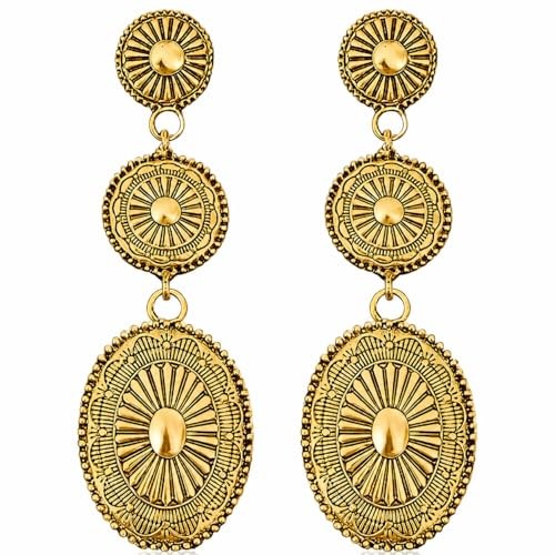 Western Earrings Jewelry for Women Gold/Silver A0:Vintage Gold Oval Dangle
