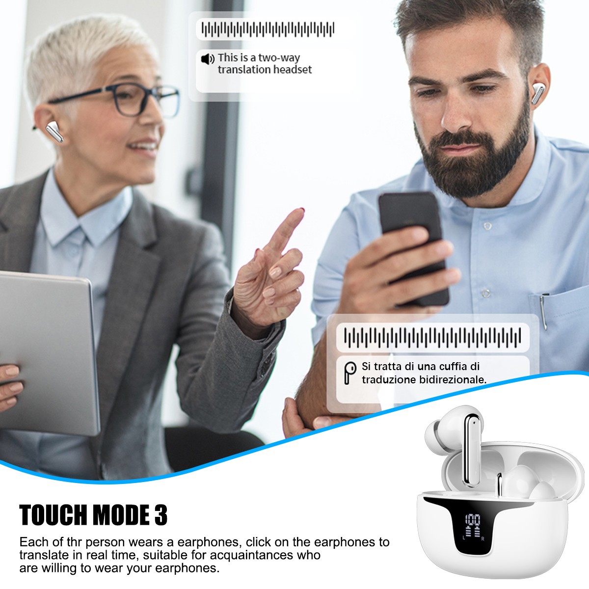 150 Language Translator Earbuds High Accuracy Wireless Bluetooth 5.3 Two Way ..