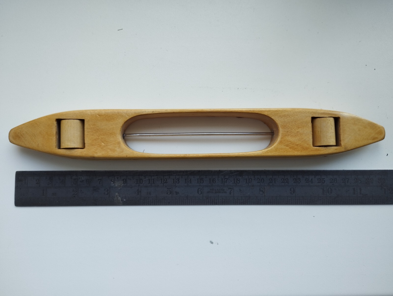 Vintage solid maple  Swedish Loom Boat Shuttle  12"(30 cm) with rollers
