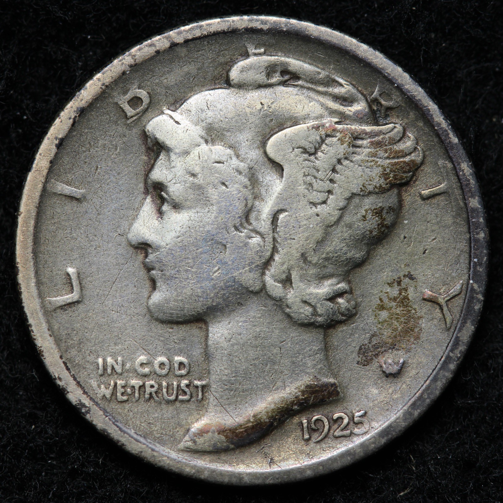 1925-D Mercury Silver Dime VF+ E243 YOCB