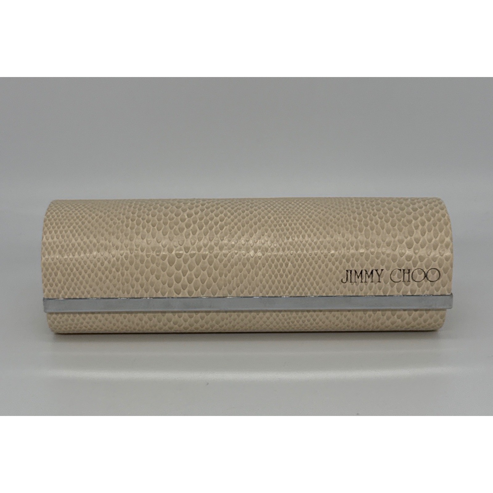 Jimmy Choo Beige Snakeskin Embossed Hard Sunglasses Case Silver Tone Accent
