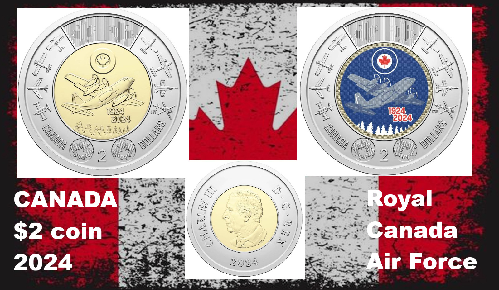 Canada coin 2$ Dollars 2024 100y Royal Canadian Air Force Plane Finch Saber F86