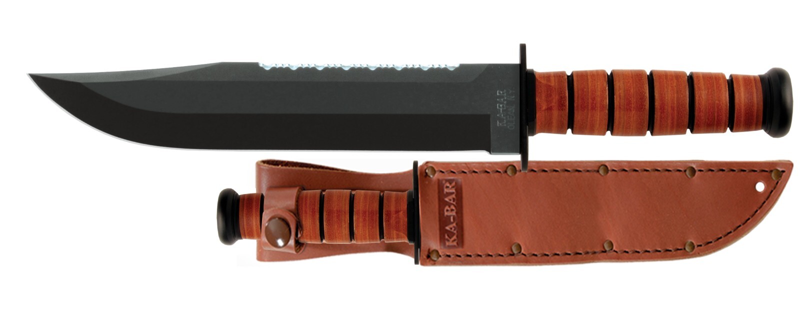 KA-BAR 2217 "Big Brother" Fighting Knife Leather Handle & Sheath 1095 Cro-Van