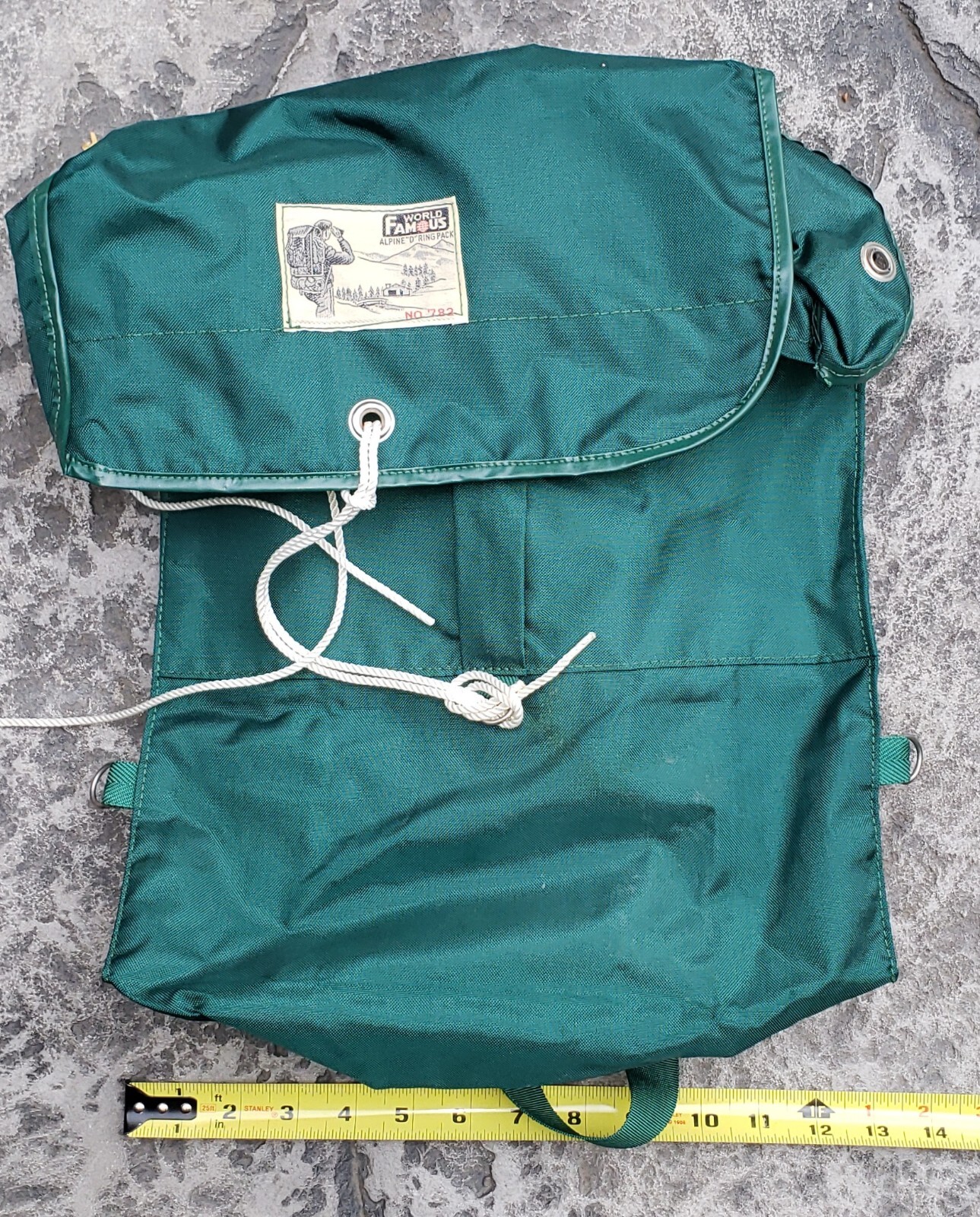 Vintage Alpine D Ring Pack Made In Japan #782 Hunter Green Drawstring