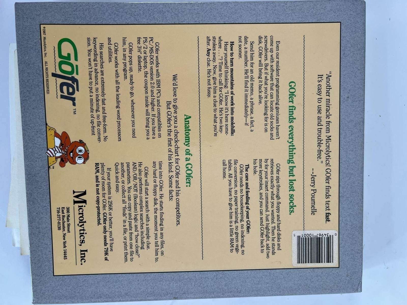 Vintage GOfer Text Finder Microlytics IBM DOS 5.25" Utility Software 1987