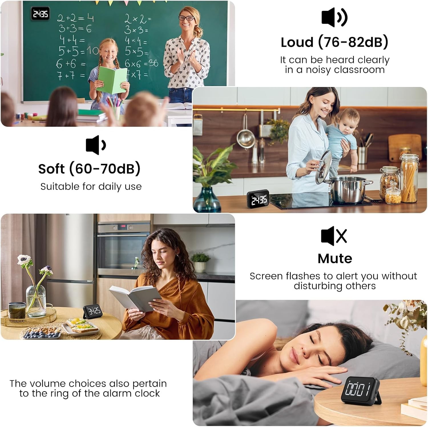 USB Rechargeable Loud Digital Kitchen Timer with Large LCD Display & Loud Alarm