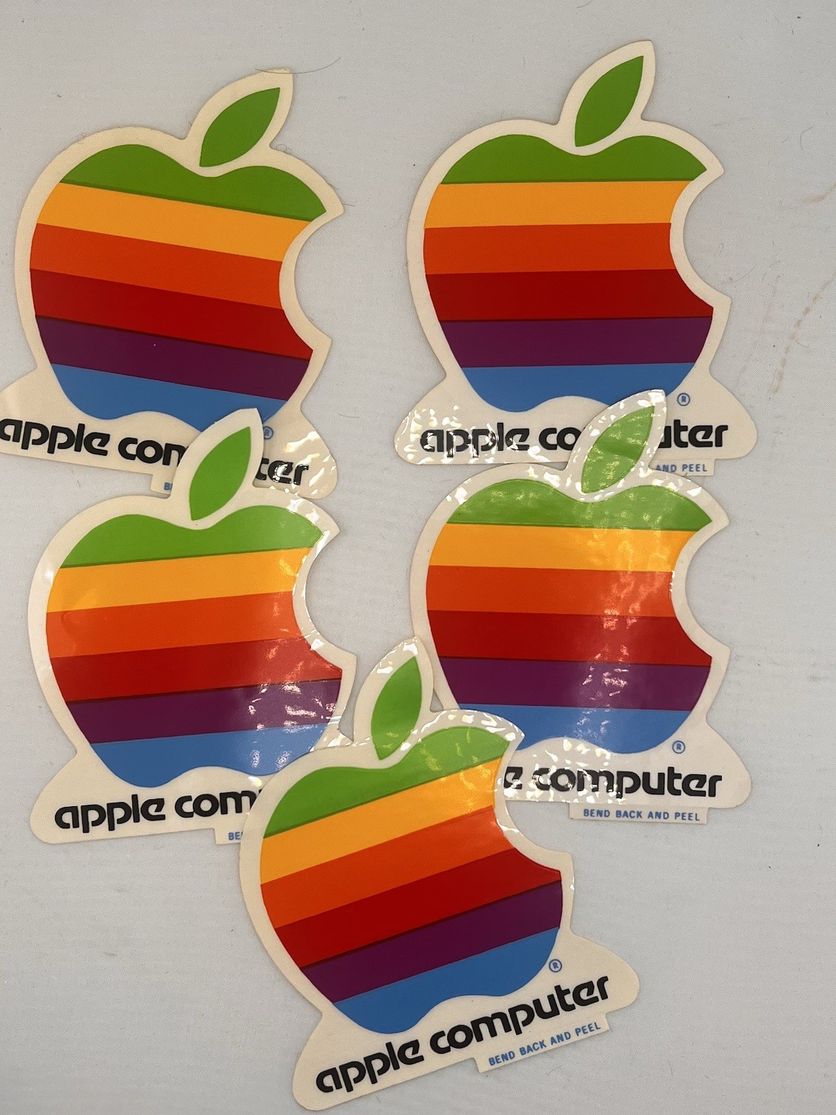 Lot of 5 Vintage Apple Computer Rainbow Logo Sticker Decal Macintosh 1980s NOS