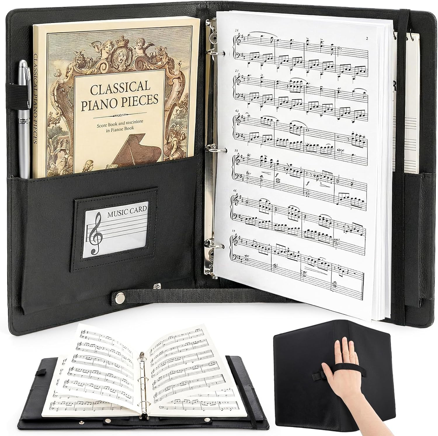 Sheet Music Folder, 3 Ring Choir Music Holder with Adjustable Handle Strap, 13''