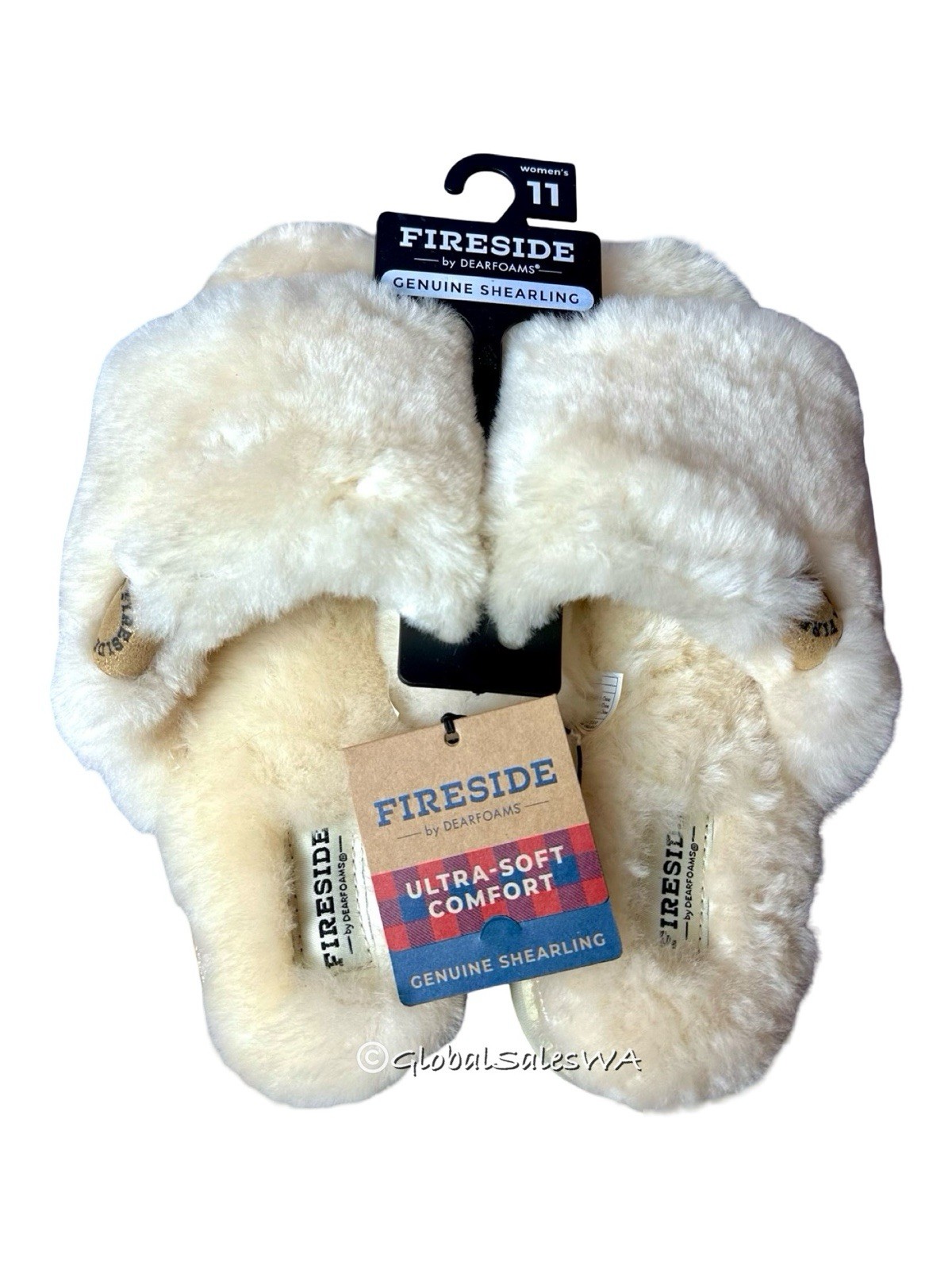 Fireside by Dearfoams Genuine Shearling Natural Ivory Cream Slippers Size 11 US