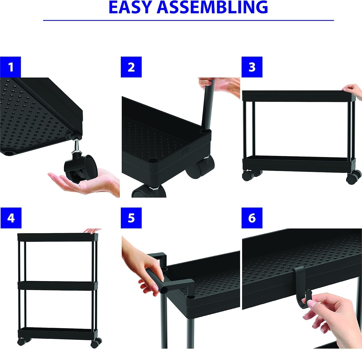 3-Tier Narrow Storage Cart with Wheels, Space-Saving Design