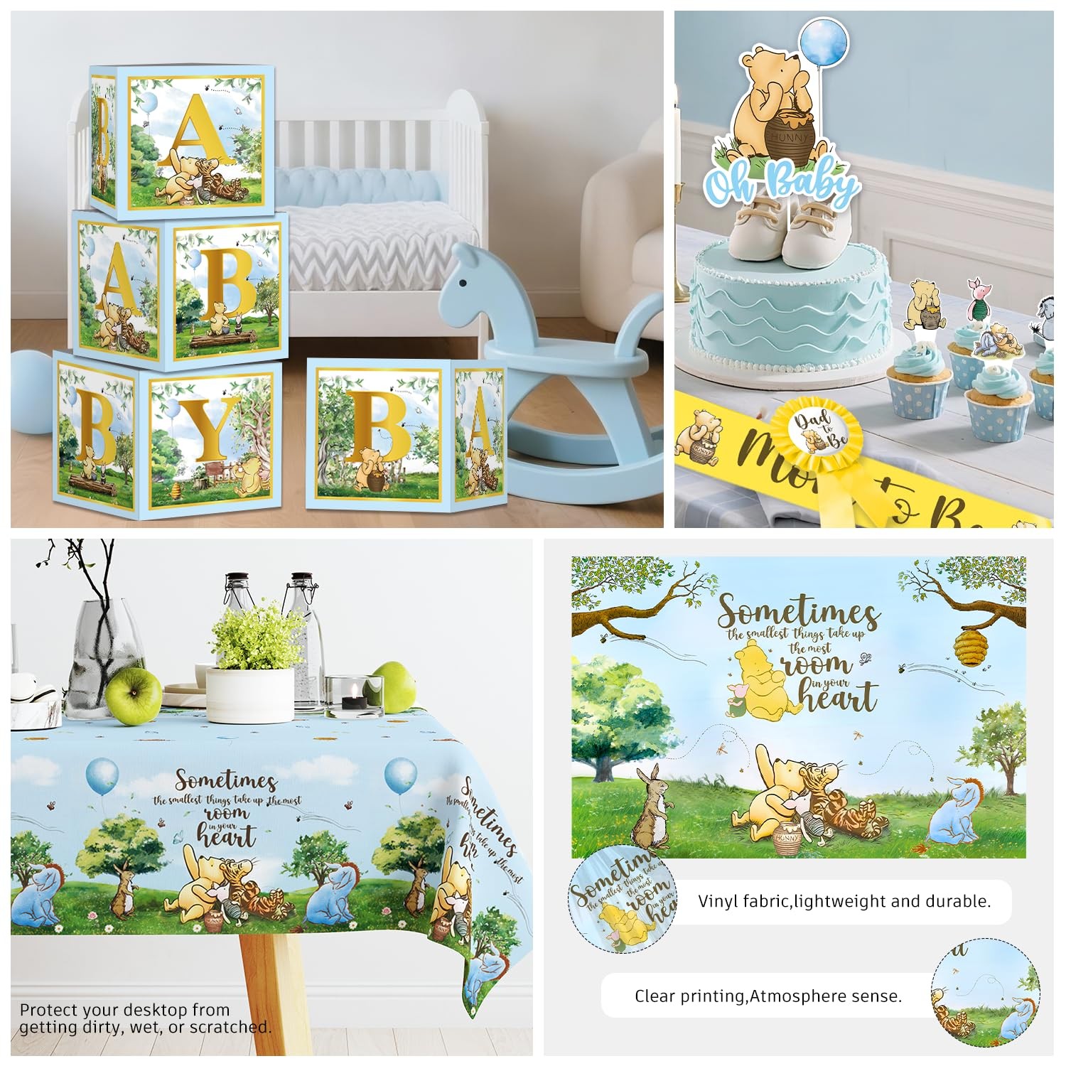 Classic Bear Baby Shower Decorations Boy, Blue Vintage Bear Baby Boy Shower Deco