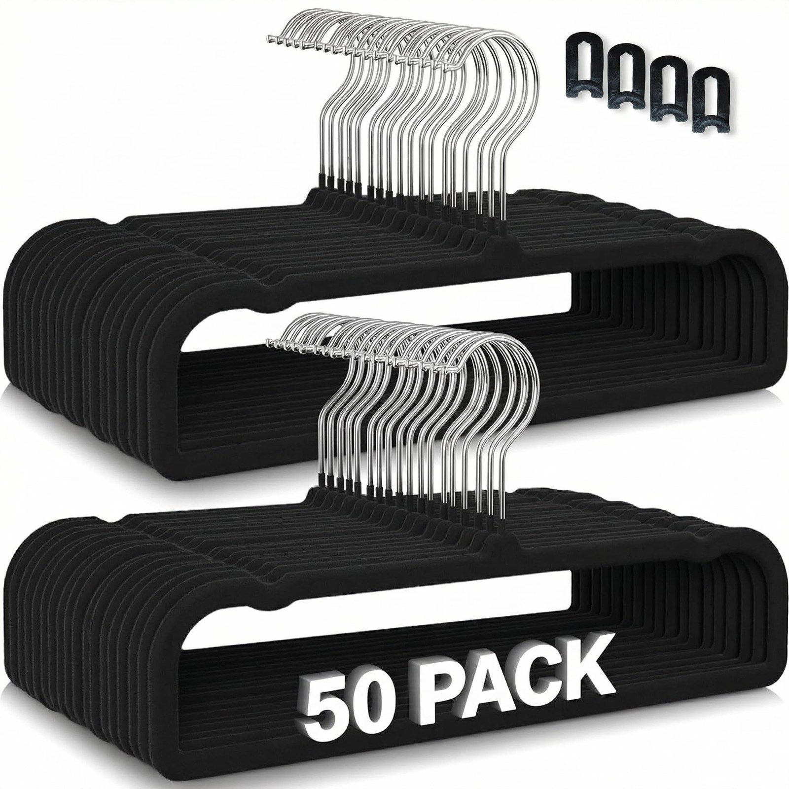 50 Velvet Pants Hangers with 20 Velvet Hooks – Non-Slip Flocked Slim Space Sa...