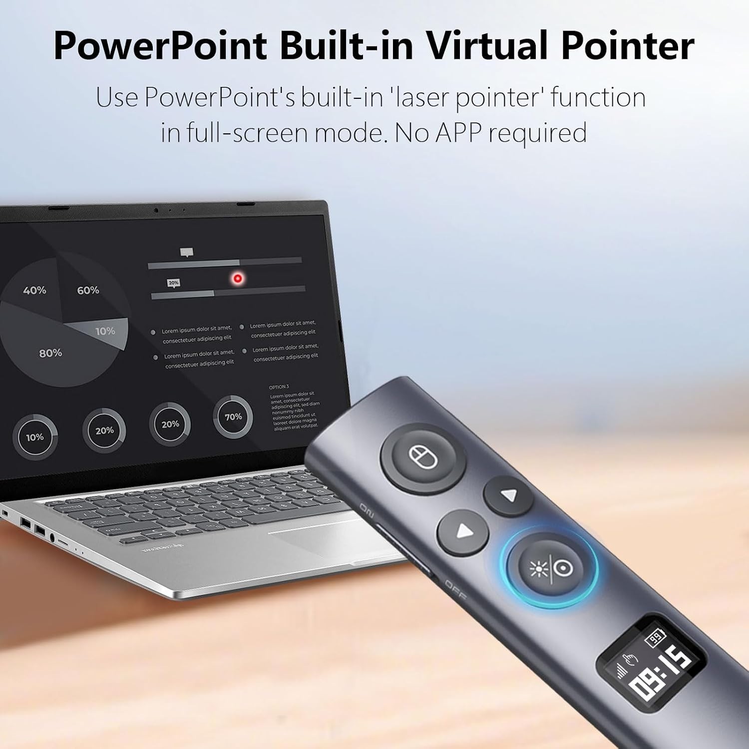 N95s BLE Presentation Clicker with Digital Pointer