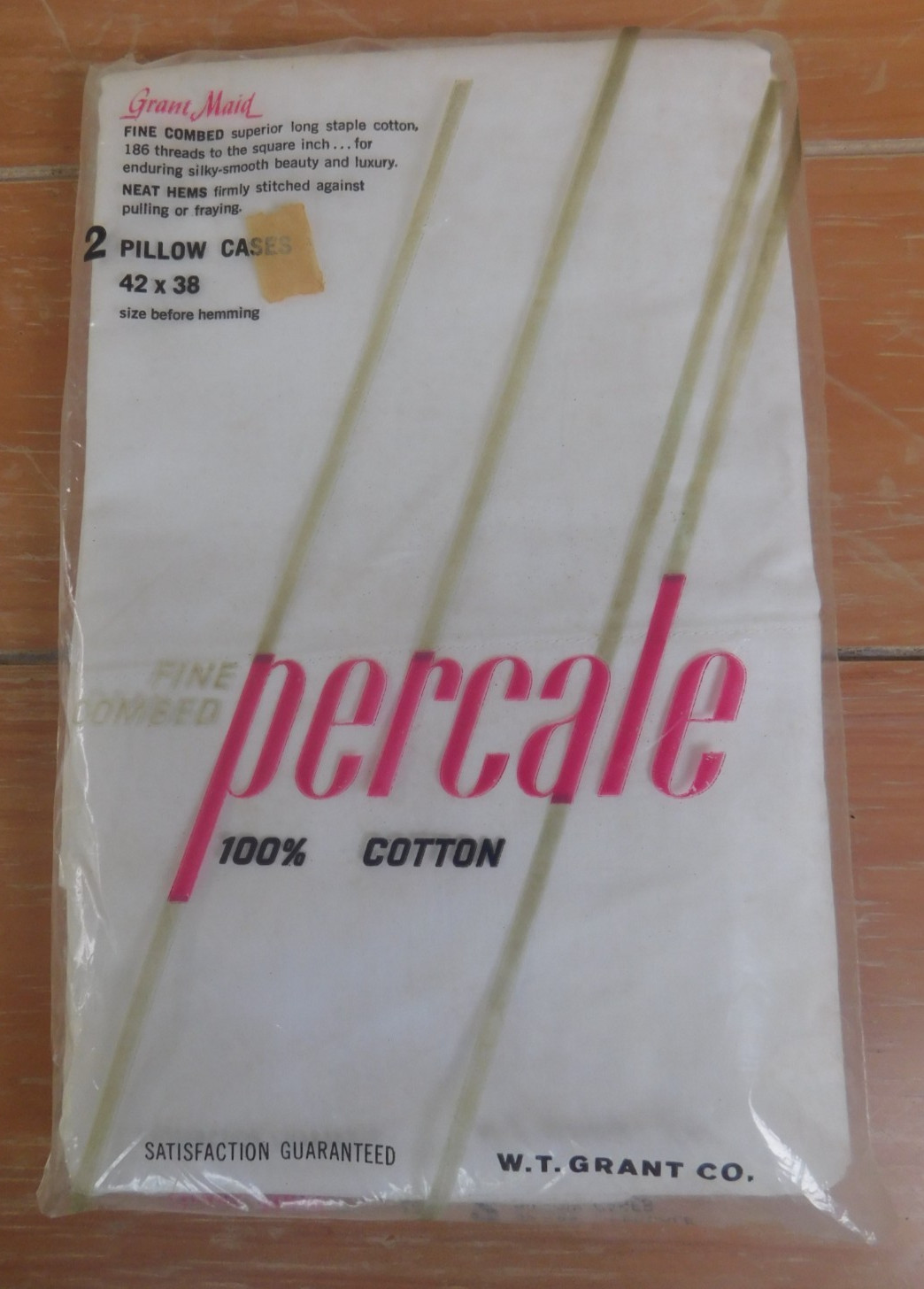 W. T. Grant Percale 2 Pillow Cases 42" x 48'  New 186 Thread Ct 100% Cotton VTG