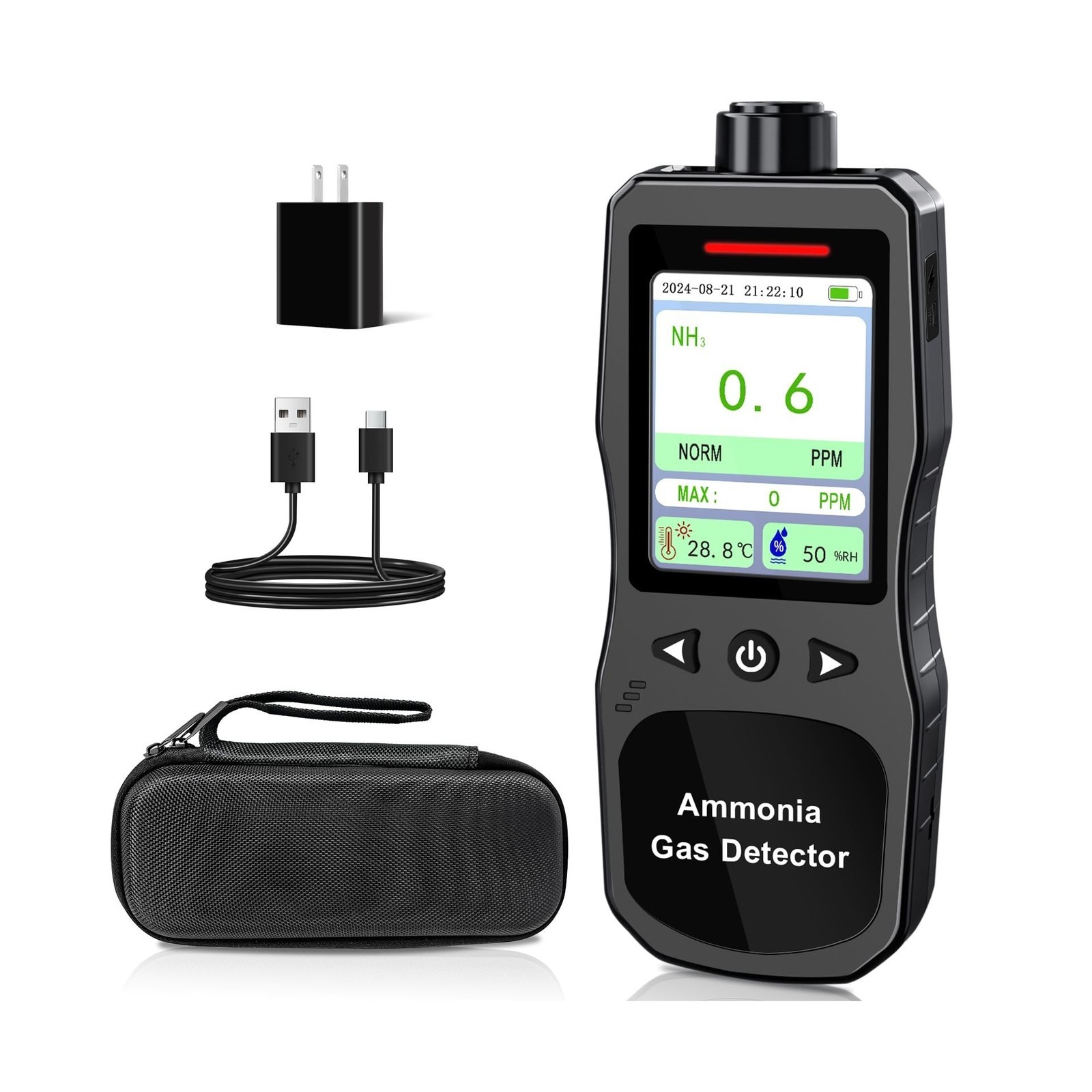 Portable Ammonia Gas Detector, 0-200 PPM Rechargeable Ammonia Gas Monitor, Di...