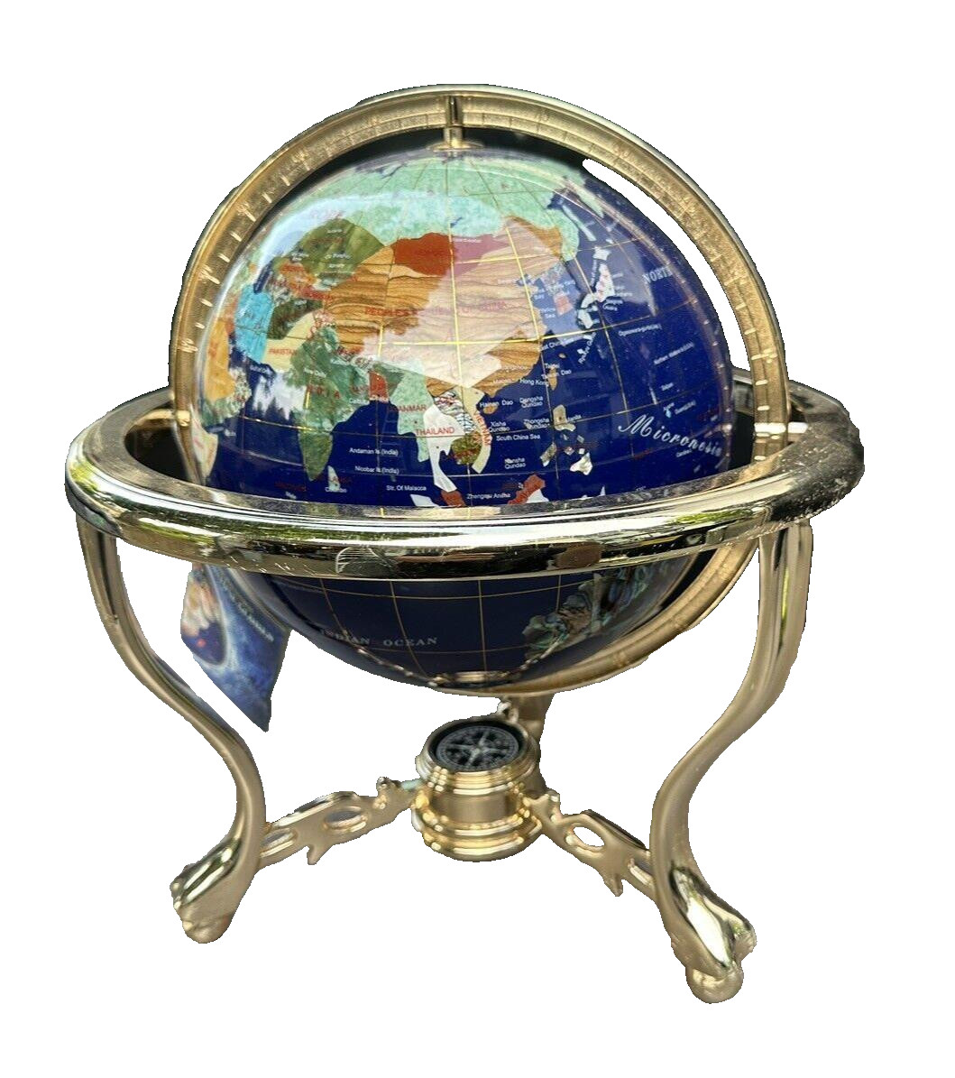 Inlay Gemstone Tabletop World Globe