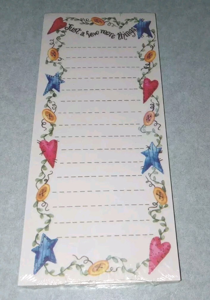 8" Magnetic Lined Notepad JUST A FEW MORE THINGS folk stars hearts FREE US SHIP
