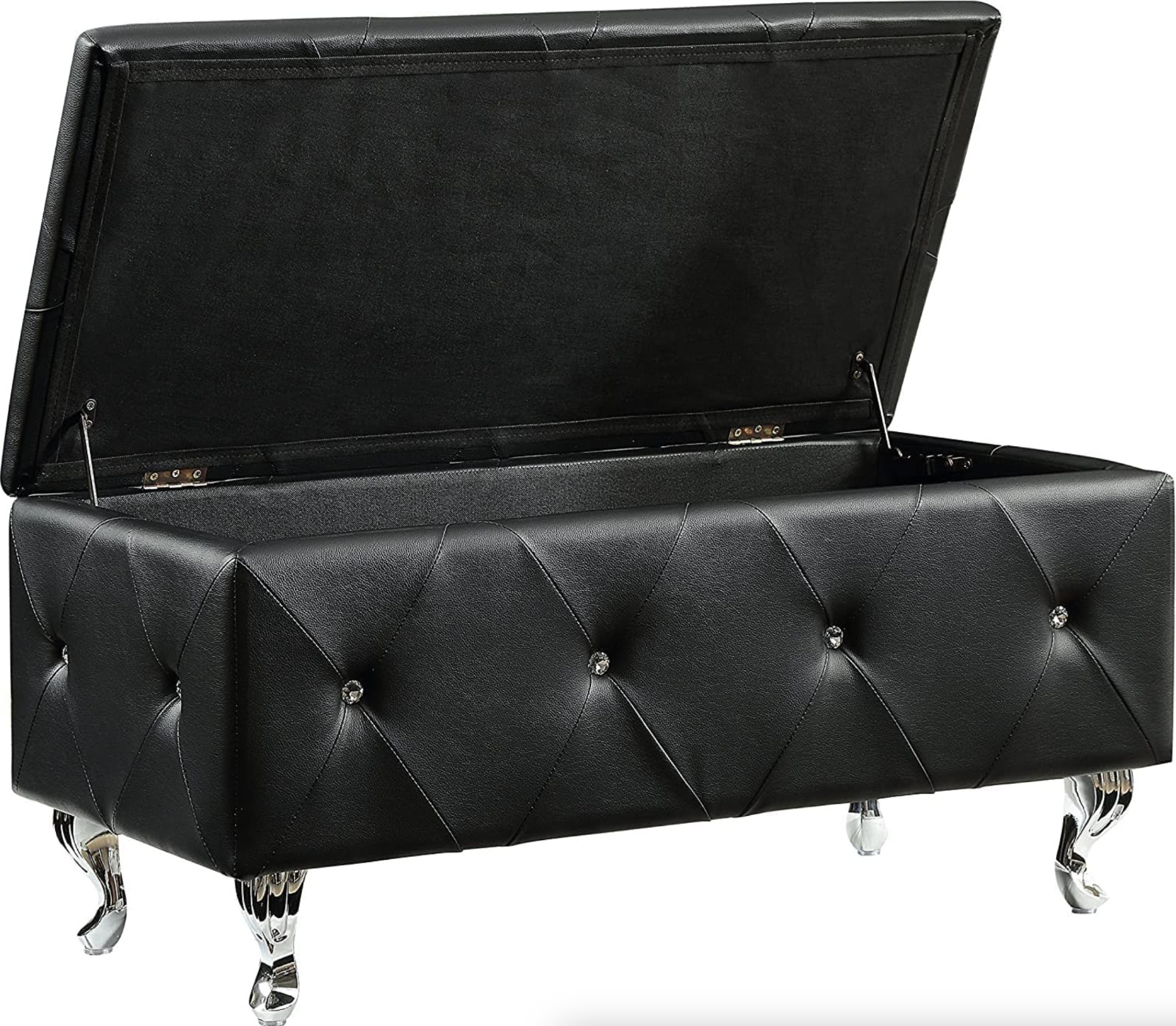 Banco Almacenaje Cuero Sintético Negro Black Faux Leather Storage Ottoman Bench