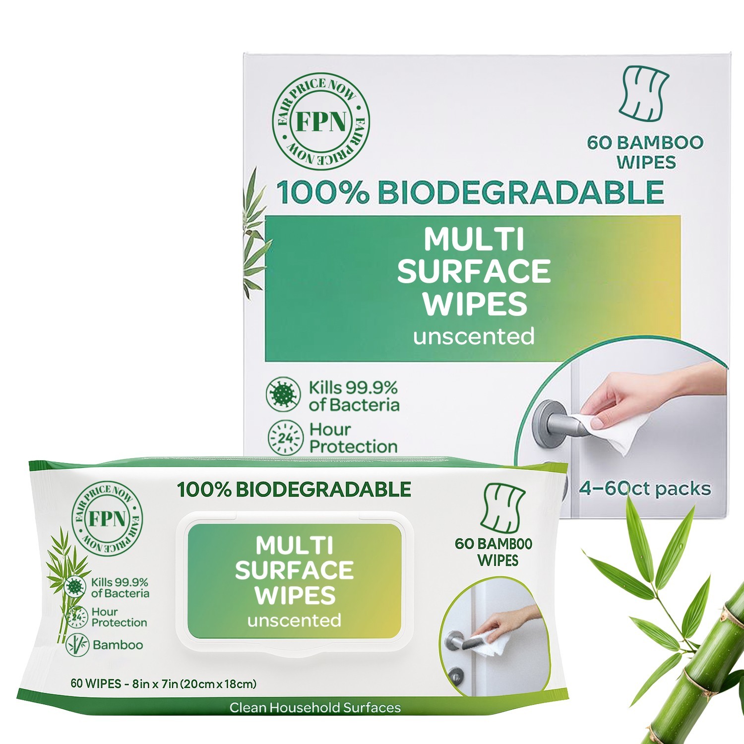 FPN Multi-Surface Cleaning Wipes Bulk Unscented Large Wet Wipes 24 Pack 1440 CT