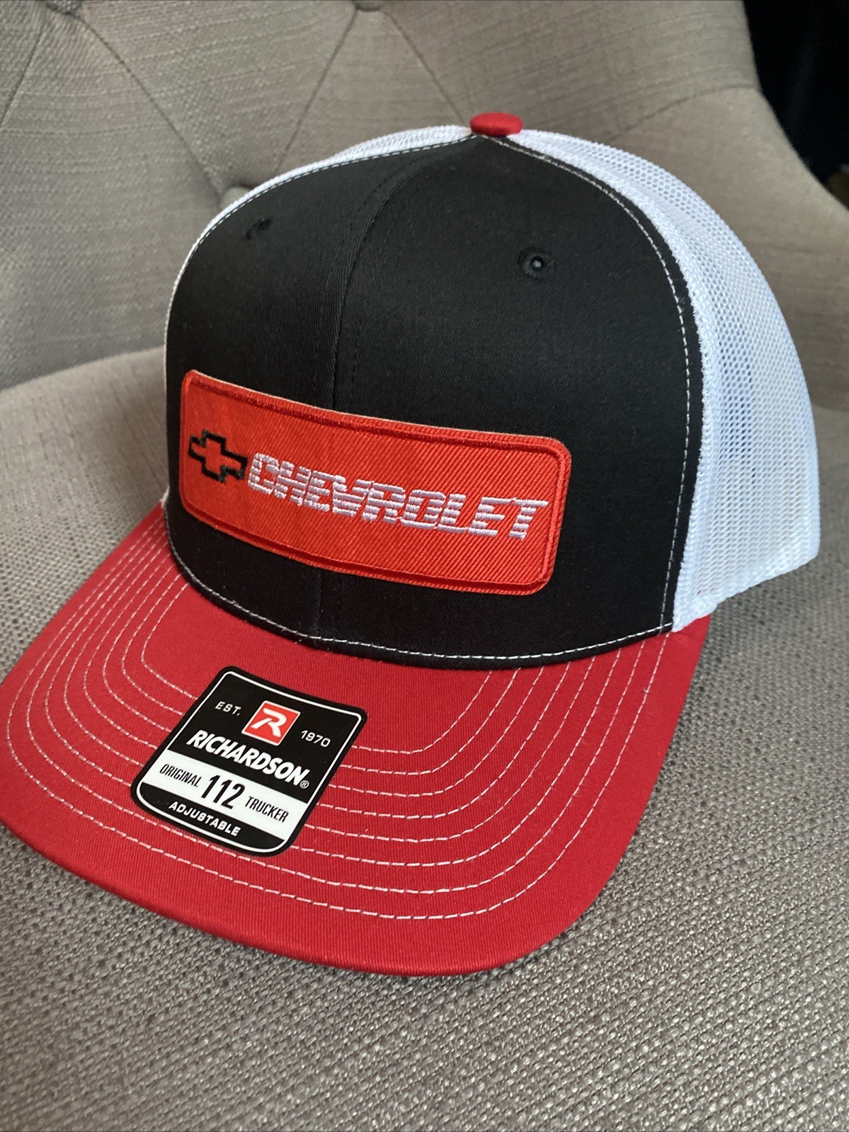 Chevrolet Chevy Patch On Black White richardson 112 Snapback Trucker Hat Cap