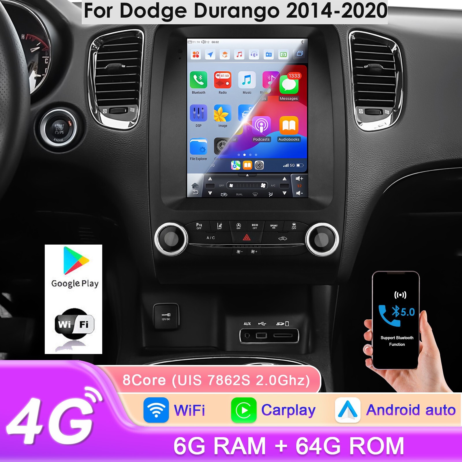 For 2014-2020 Dodge Durango 9.7" Android 13 Carplay Car Stereo Radio GPS 6+64GB