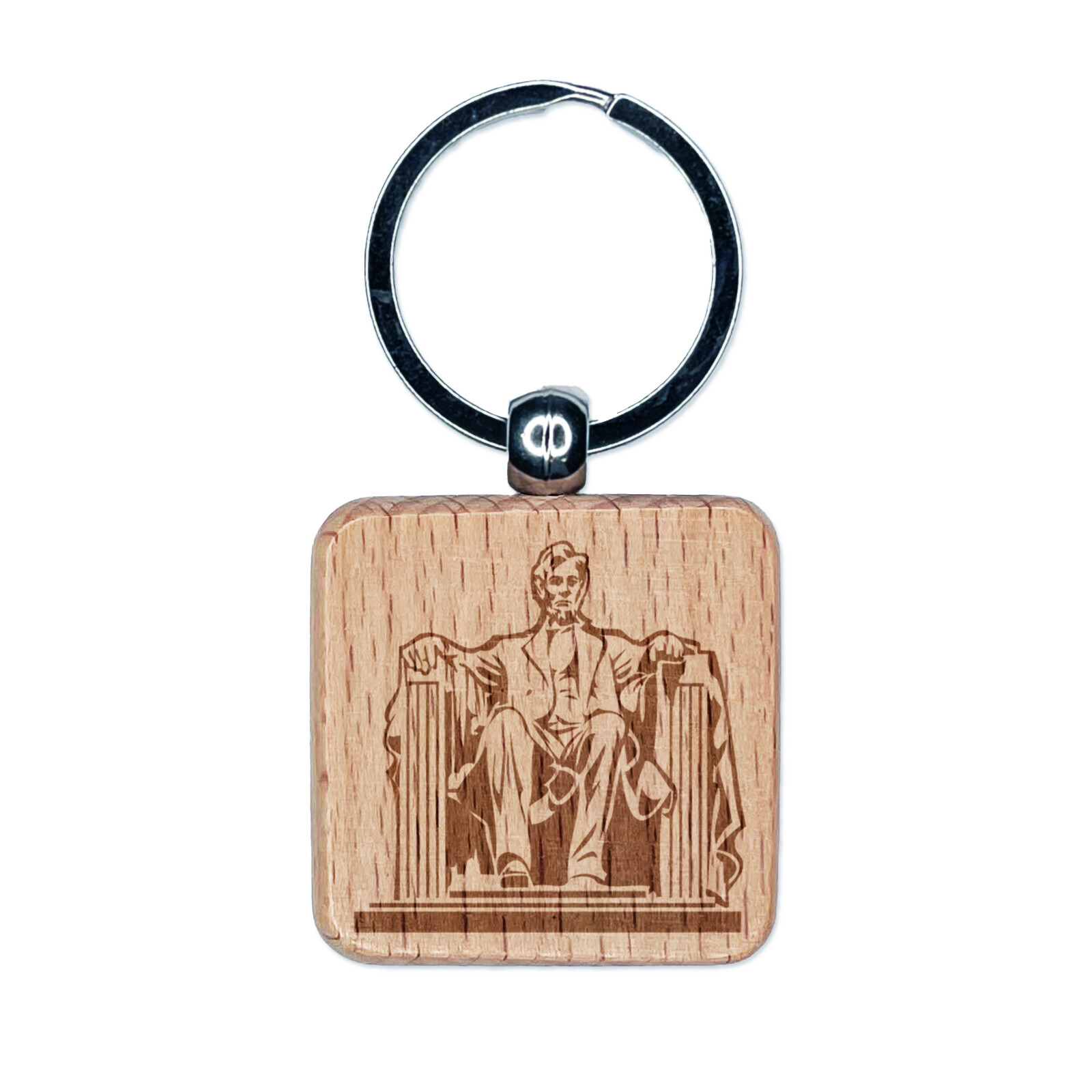 Lincoln Memorial United States of America Landmark Engraved Wood Square Keychain