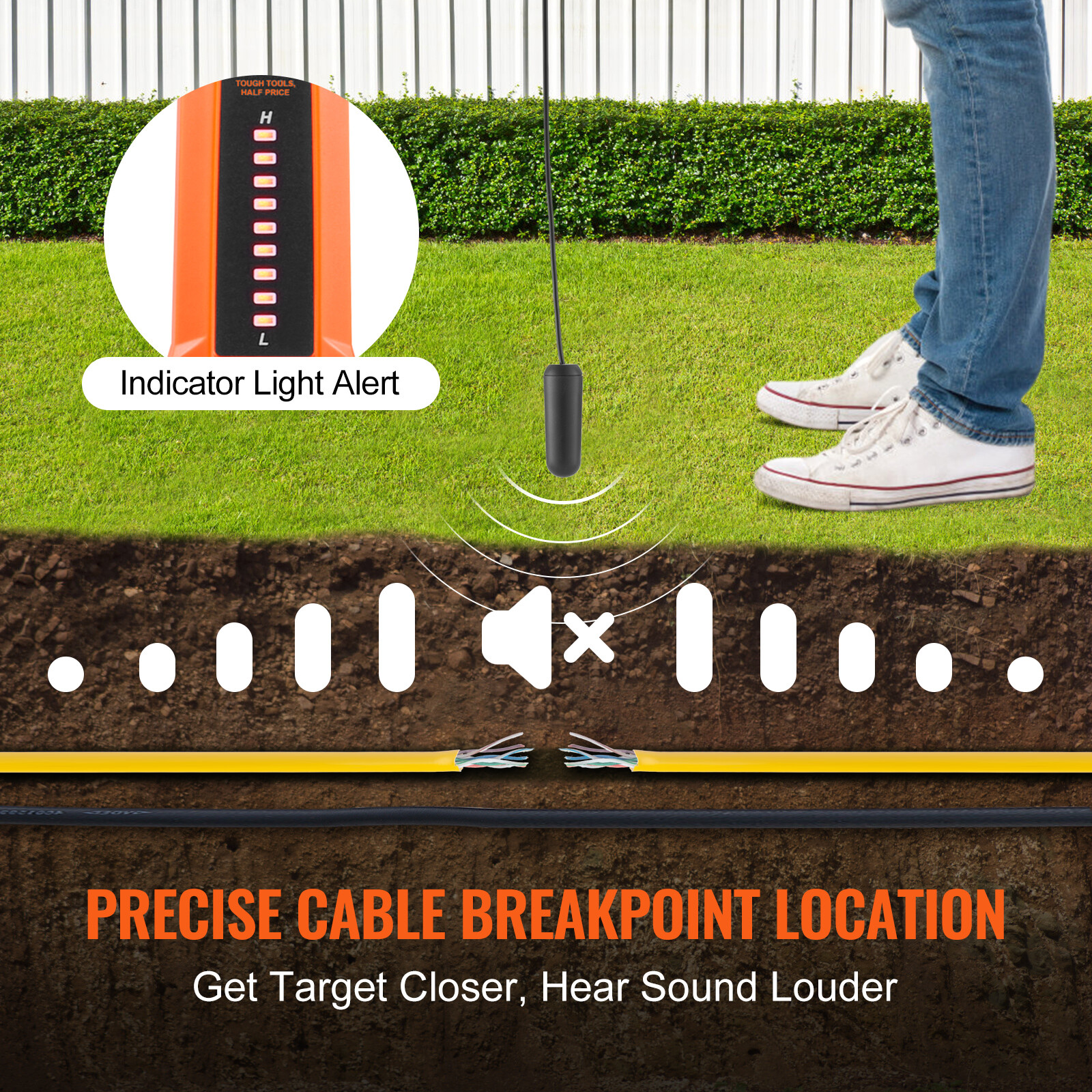 VEVOR Underground Cable Locator 3 FT Max. Detection Depth Wire Break Detector