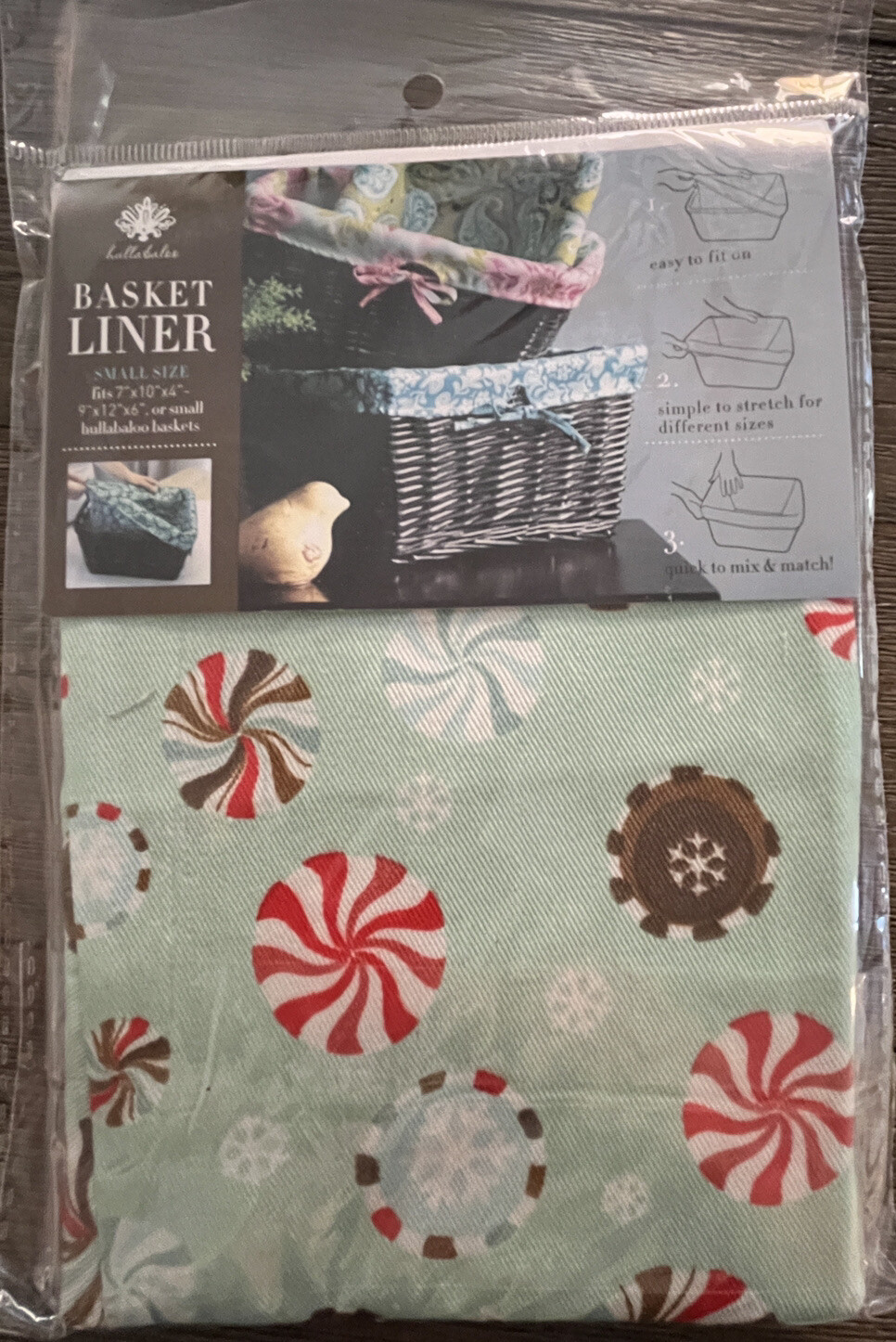 Hullabaloo Peppermint Blizzard Basket Wrap Liners 2 Medium 2 Small Stretch Xmas